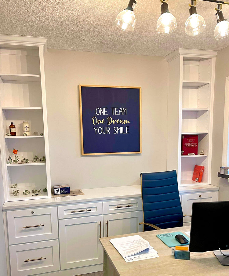 Dentist office space with custom frame wall art