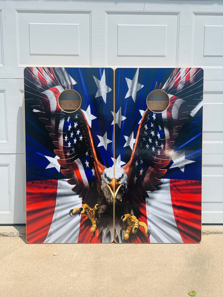 American Bald Eagle and American Flag cornhole board set