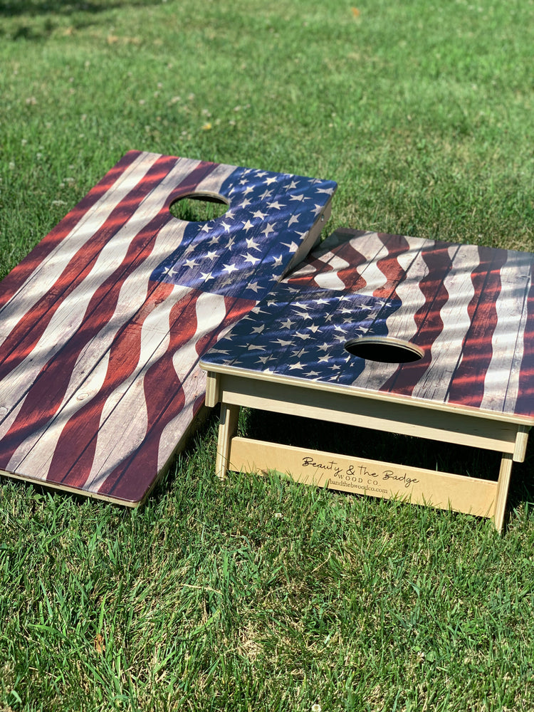 Wavey American Flag cornhole board set