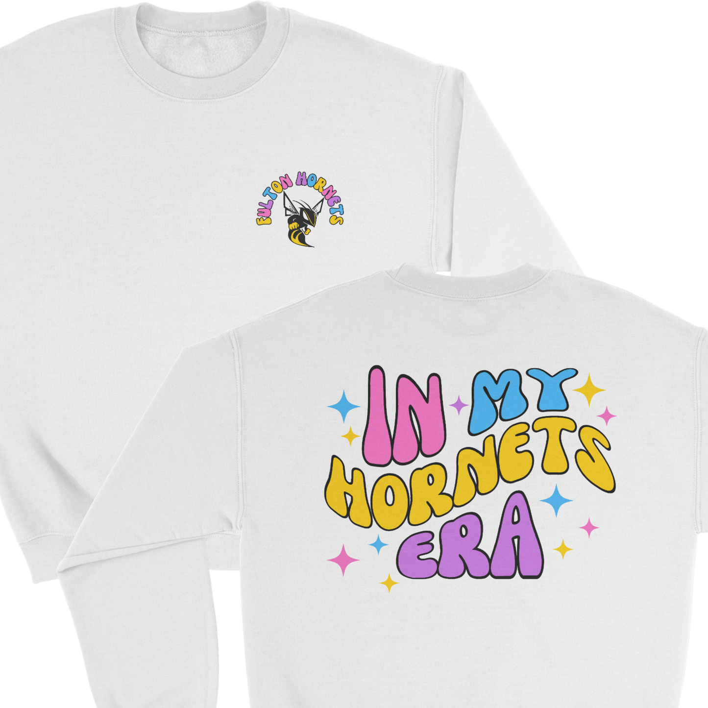 In My Hornets Era Crewneck Sweatshirt in pink, purple, and blue