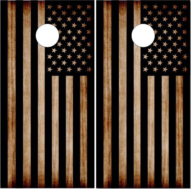 Burnt American Flag Direct Print Cornhole Board Set