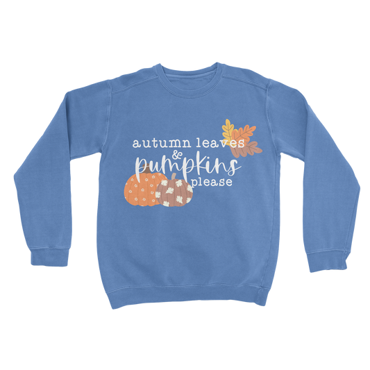 Autumn Leaves Comfort Colors Crewneck Sweatshirt in Flo Blue
