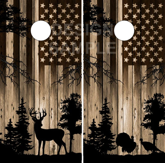 Deer and Turkey Flag Direct Print Cornhole Board Set