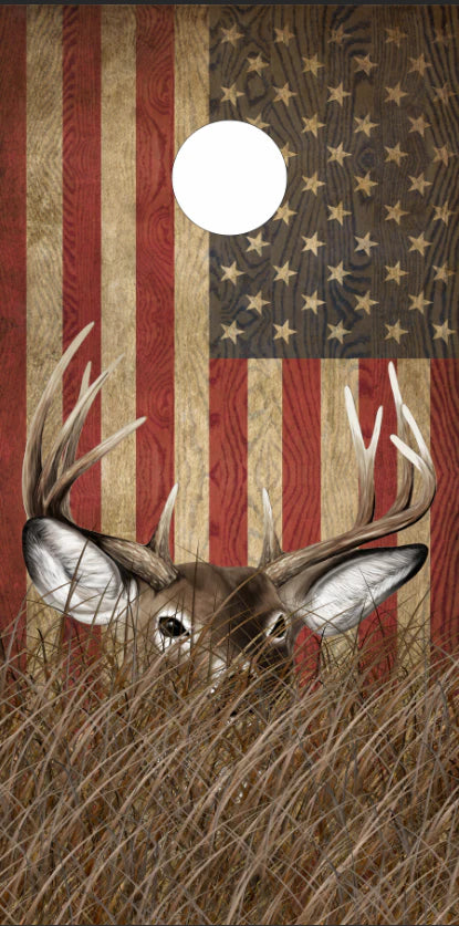 Buck American Flag 2 Direct Print Cornhole Board Set