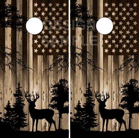 Deer Buck on Wooden Flag Direct Print Cornhole Board Set