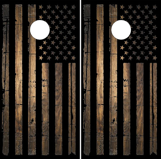 Distressed Burnt American Flag Direct Print Cornhole Board Set