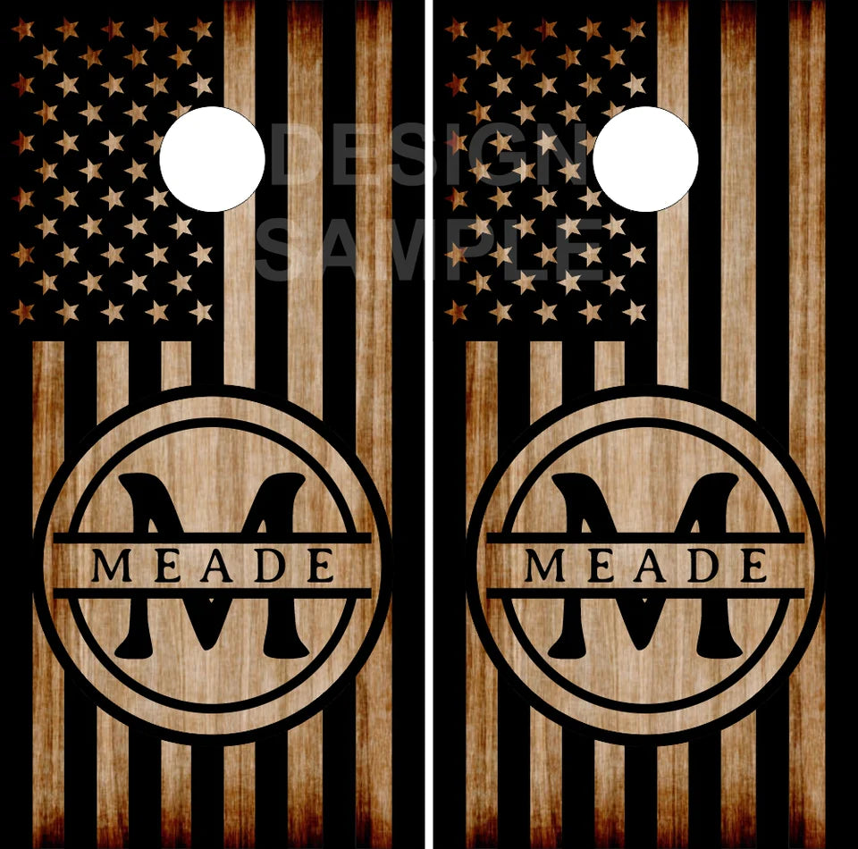 Family Name Wooden Flag Direct Print Cornhole Board Set