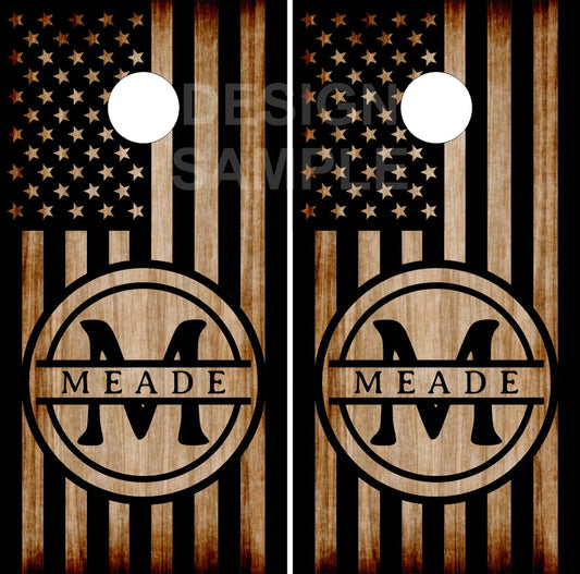 Family Name Wooden Flag Direct Print Cornhole Board Set