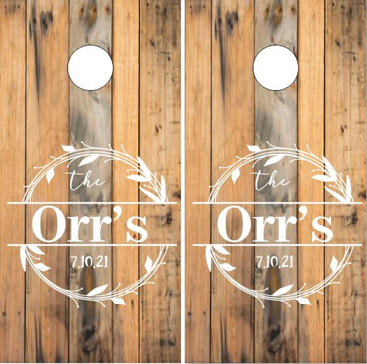 Rustic Family Name w/Wreath Direct Print Cornhole Board Set