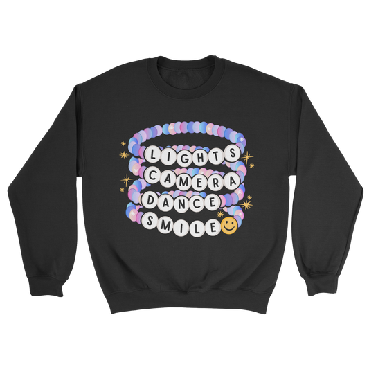 Lights, Camera, Dance, Smile Crewneck Sweatshirt in Black