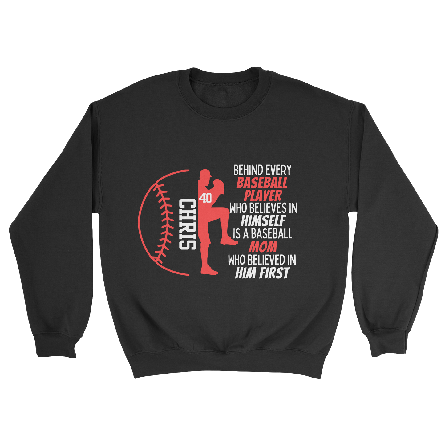 Baseball Parent Crewneck Sweatshirt in black with red text