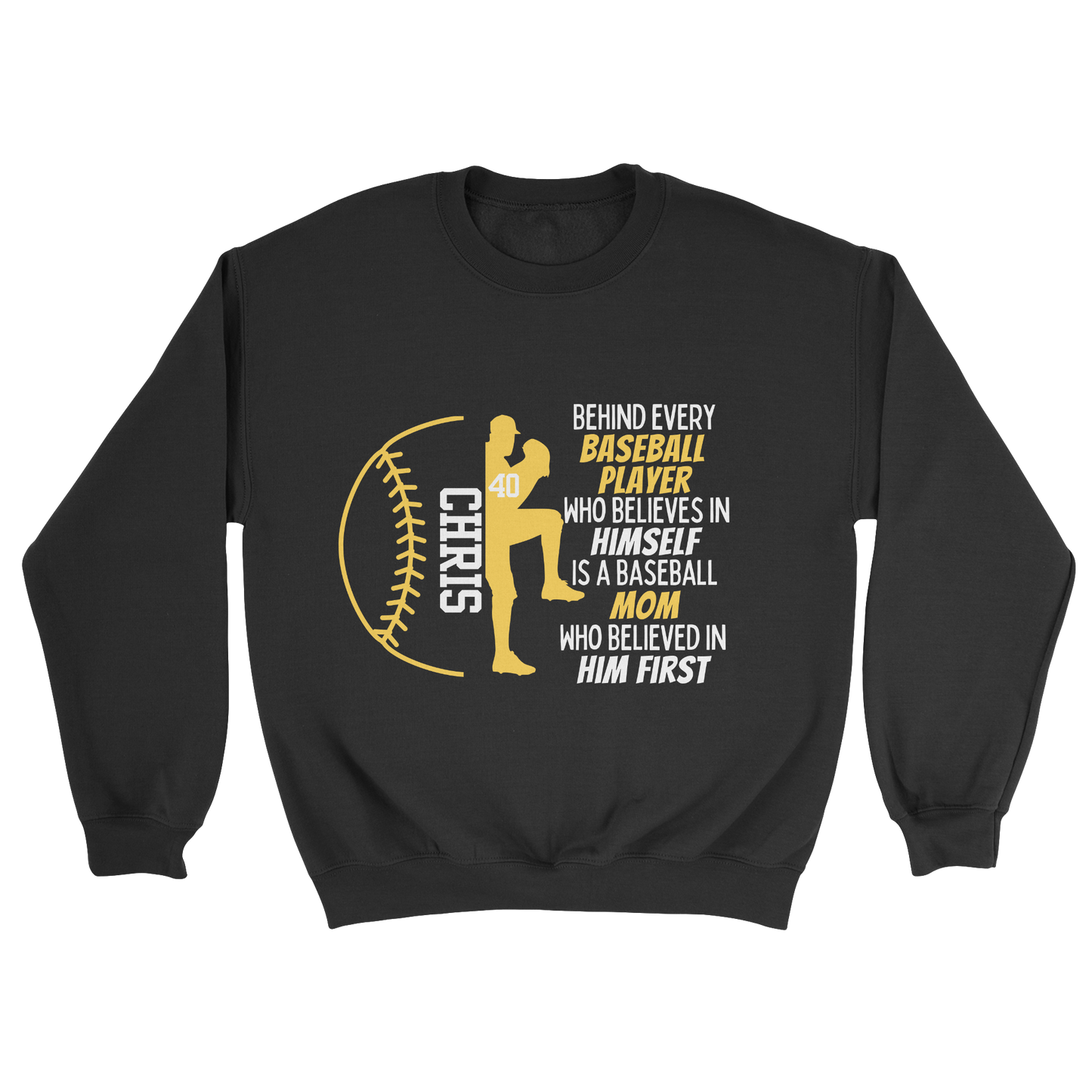 Baseball Parent Crewneck Sweatshirt in black with yellow text