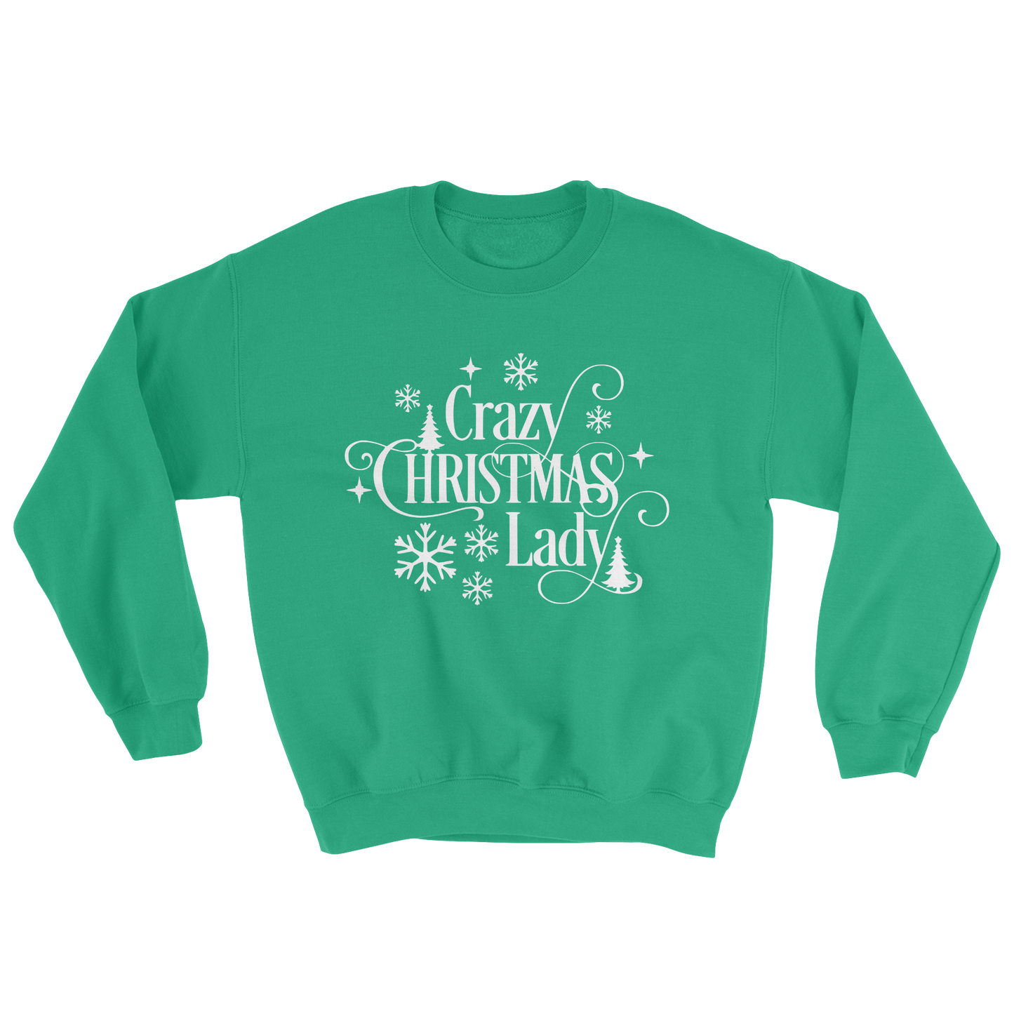 Crazy Christmas Lady Crewneck Sweatshirt in Irish Green