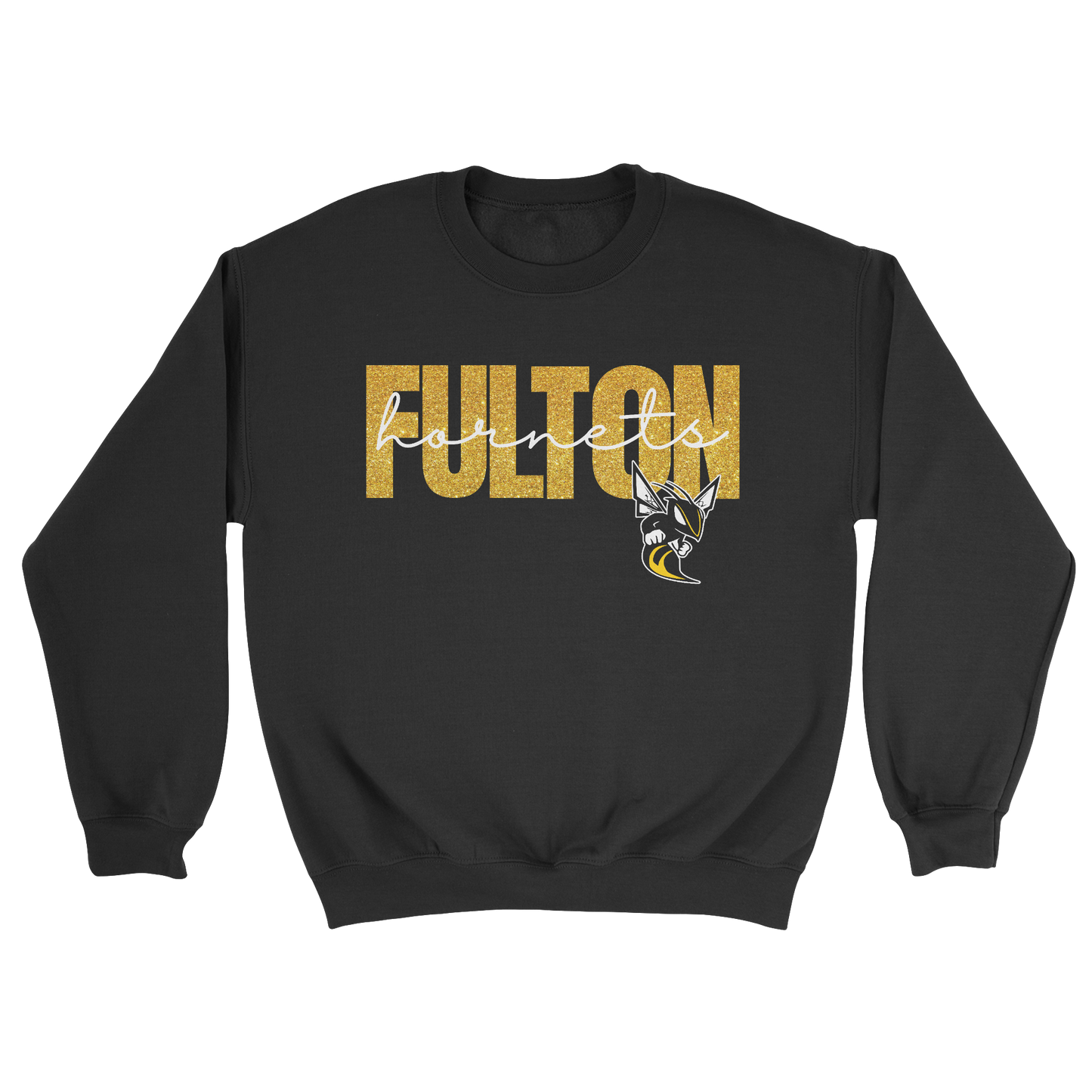 Glitter Fulton Hornets Crewneck Sweatshirt in black