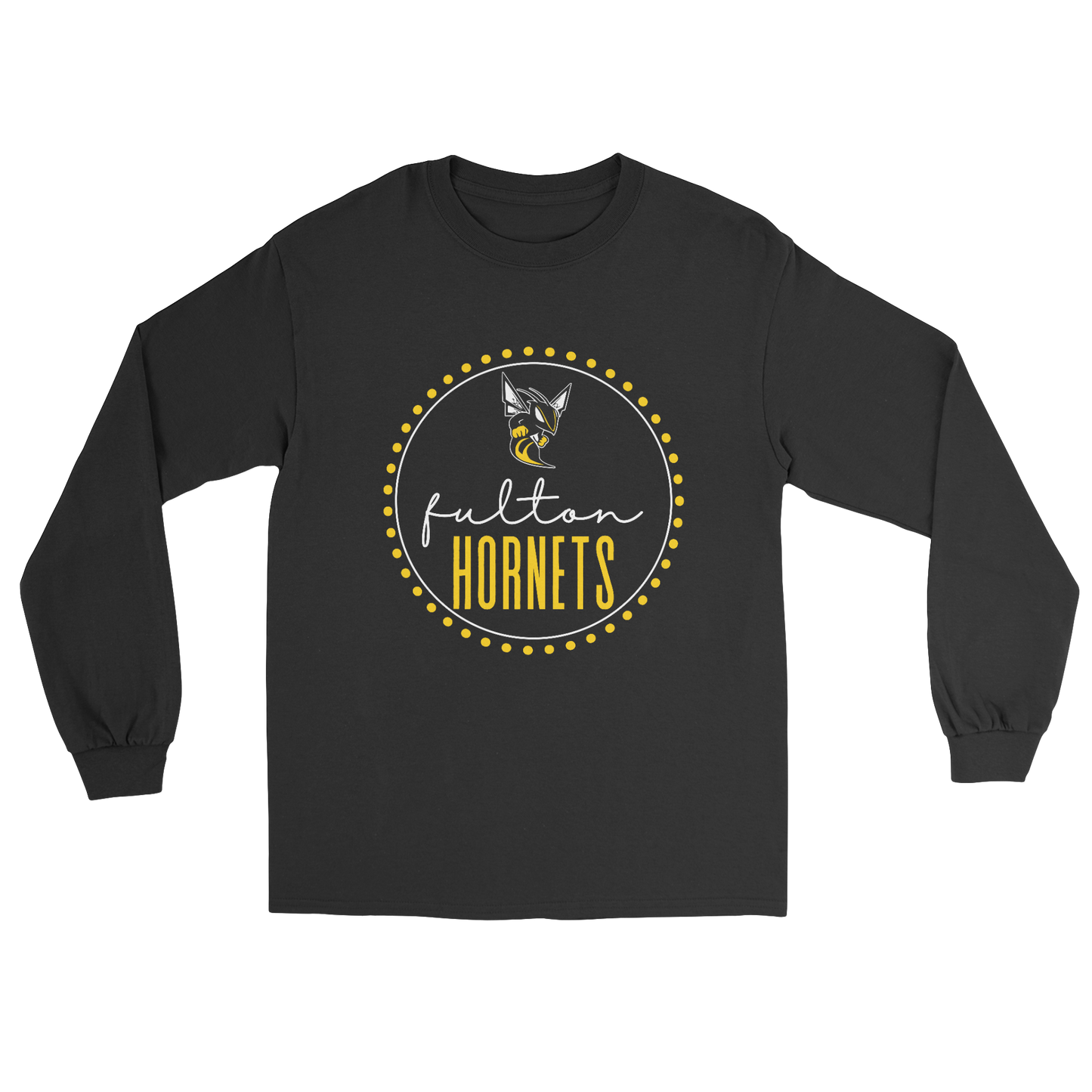 Polka Dot Fulton Hornets Long Sleeve Tee in black