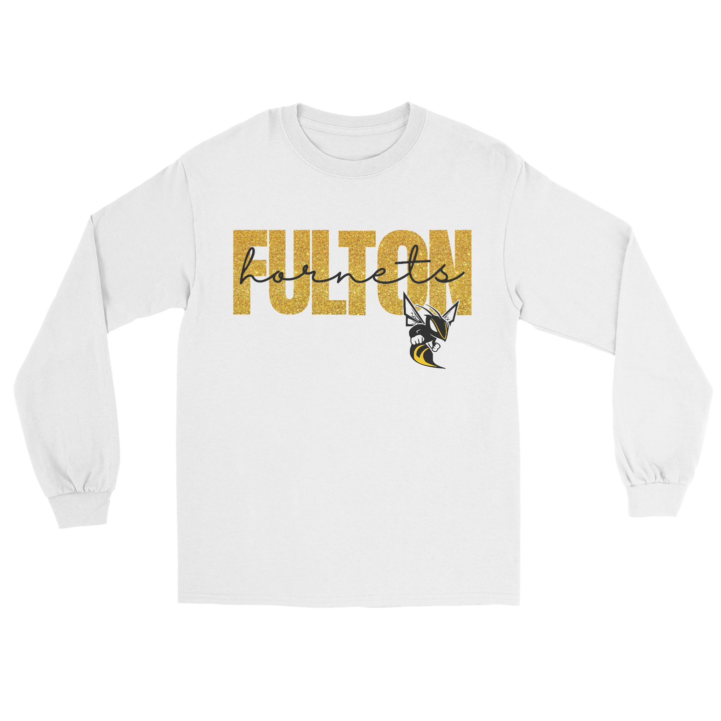 Glitter Fulton Hornets Long Sleeve Tee in white