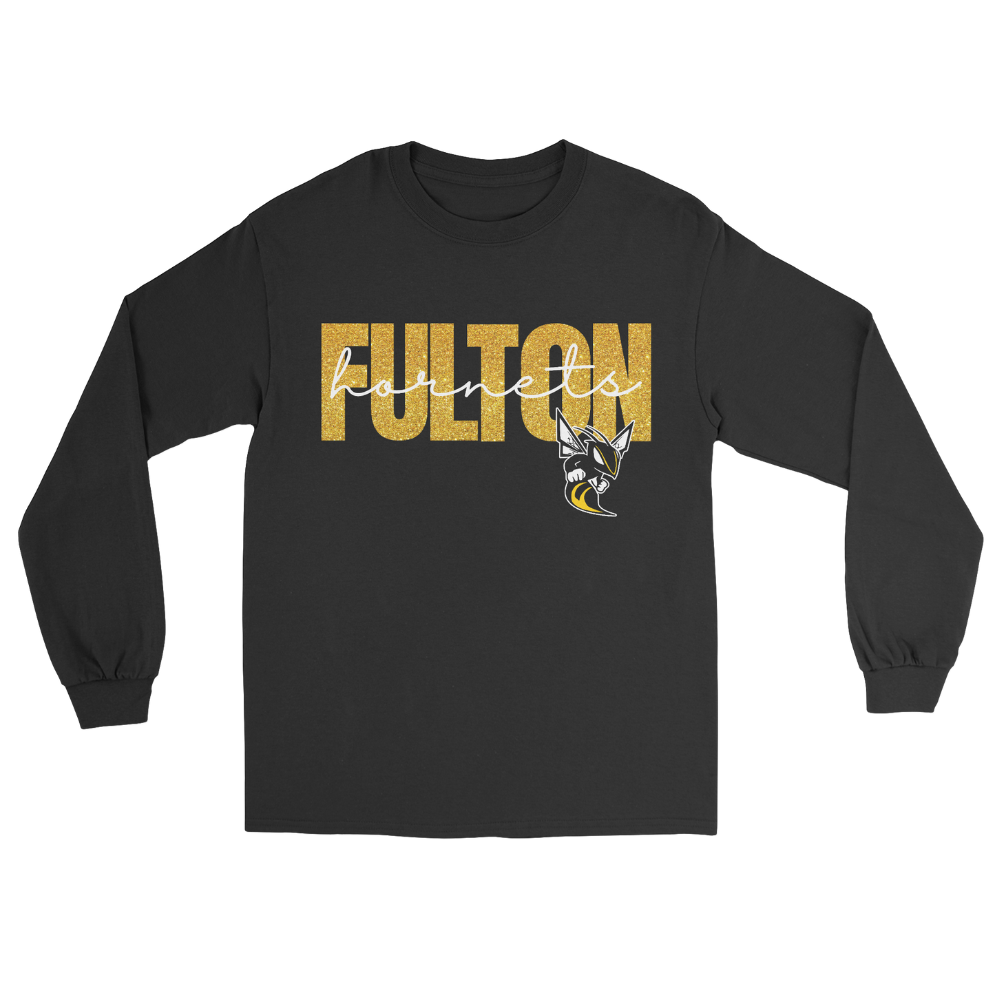 Glitter Fulton Hornets Long Sleeve Tee in black