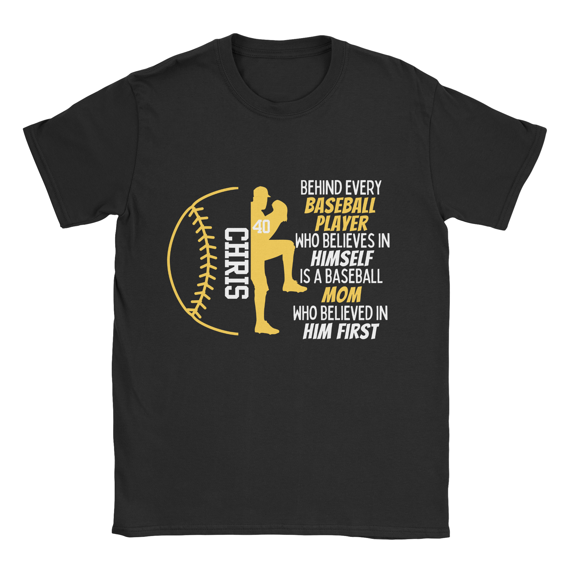 Baseball Parent T-shirt in black with yellow text