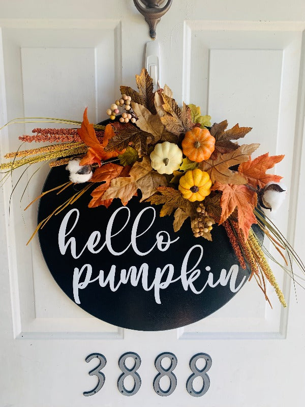 Hello Pumpkin Wood Door Hanger