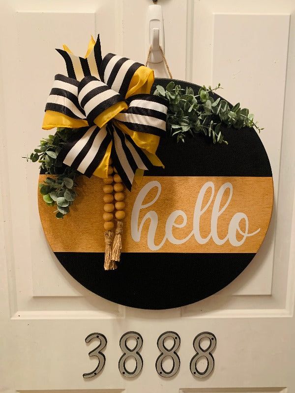 Beaded Hello Wooden Door Hanger