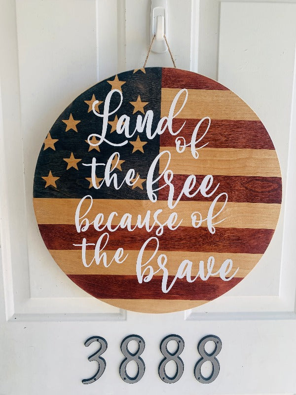 Land of the Free Wooden Door Hanger