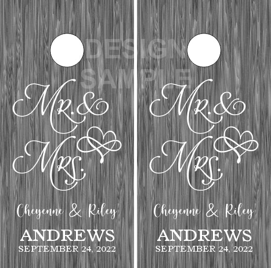 Mr. & Mrs. Gray Wood Direct Print Cornhole Board Set