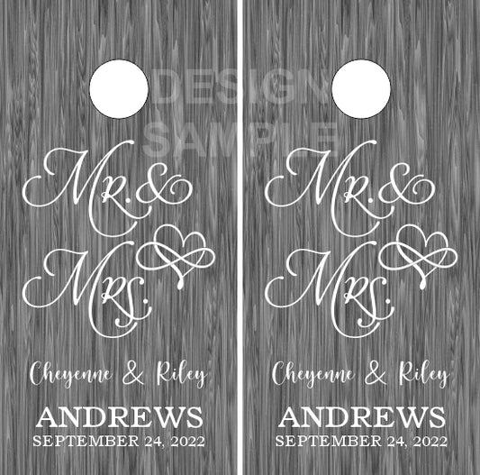 Mr. & Mrs. Gray Wood Direct Print Cornhole Board Set