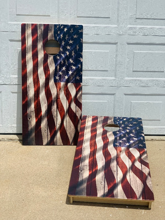 Weathered American Flag Direct Print Cornhole Board Set