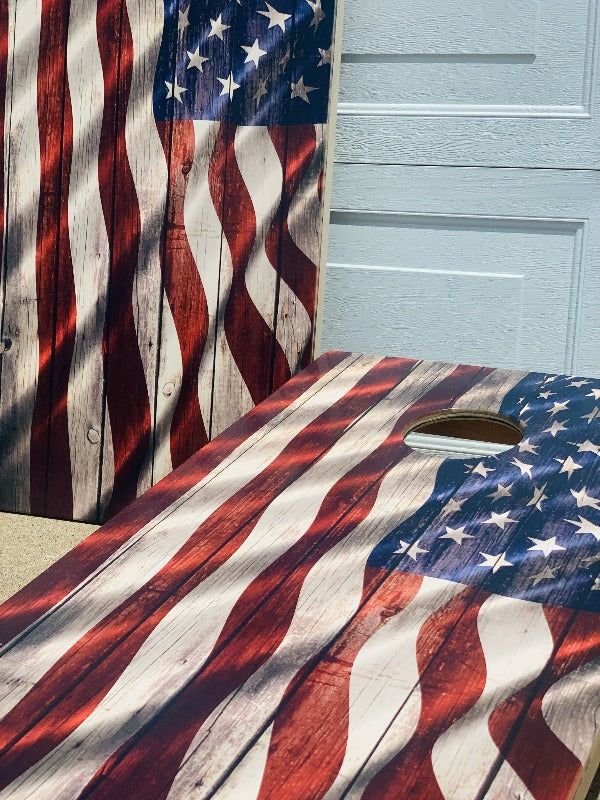 Weathered American Flag Direct Print Cornhole Board Set