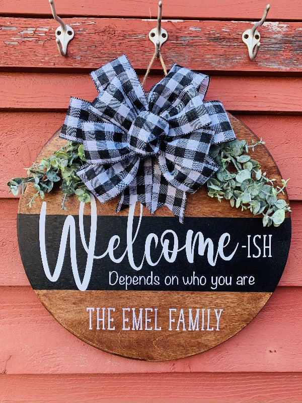 Welcome-ish Wooden Door Hanger