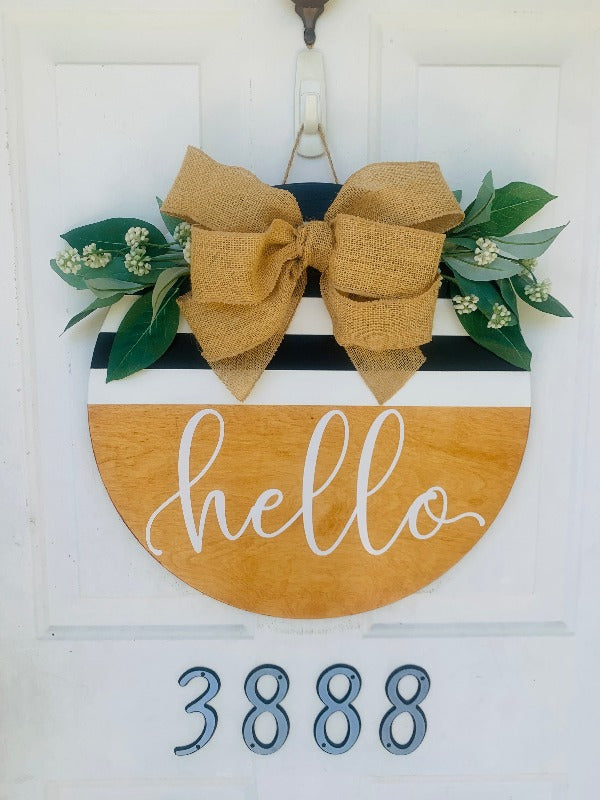 Stripped Hello Wooden Door Hanger