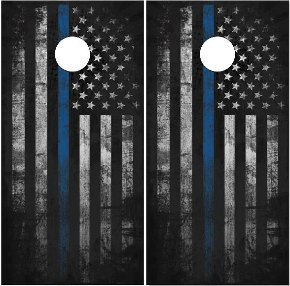 Thin Blue Line American Flag Direct Print Cornhole Board Set