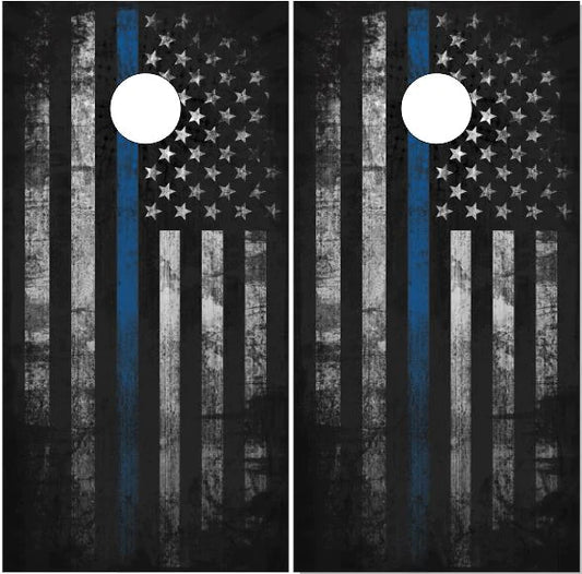 Thin Blue Line American Flag Direct Print Cornhole Board Set