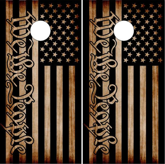 We The People Burnt American Flag Direct Print Cornhole Board Set