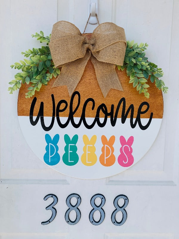 Welcome Peeps Wooden Door Hanger