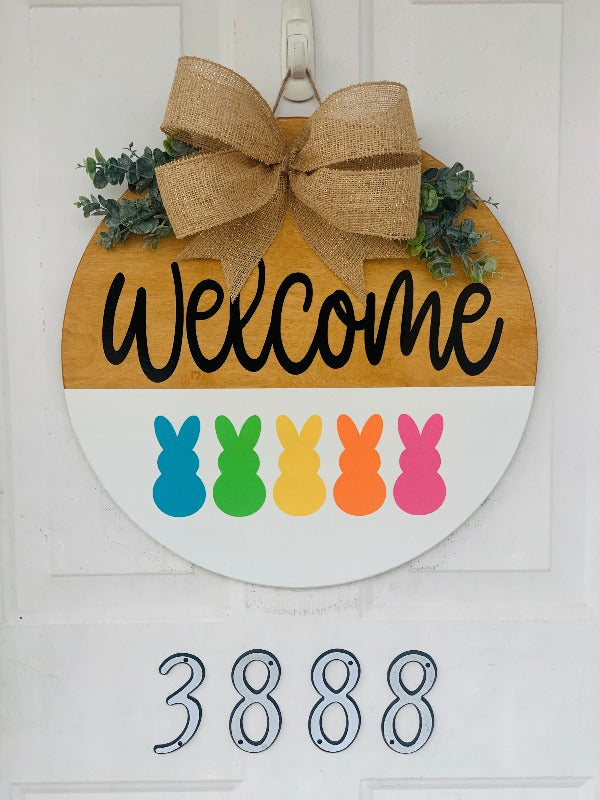 Welcome Peeps Wooden Door Hanger
