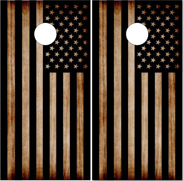 Burnt American Flag Direct Print Cornhole Board Set