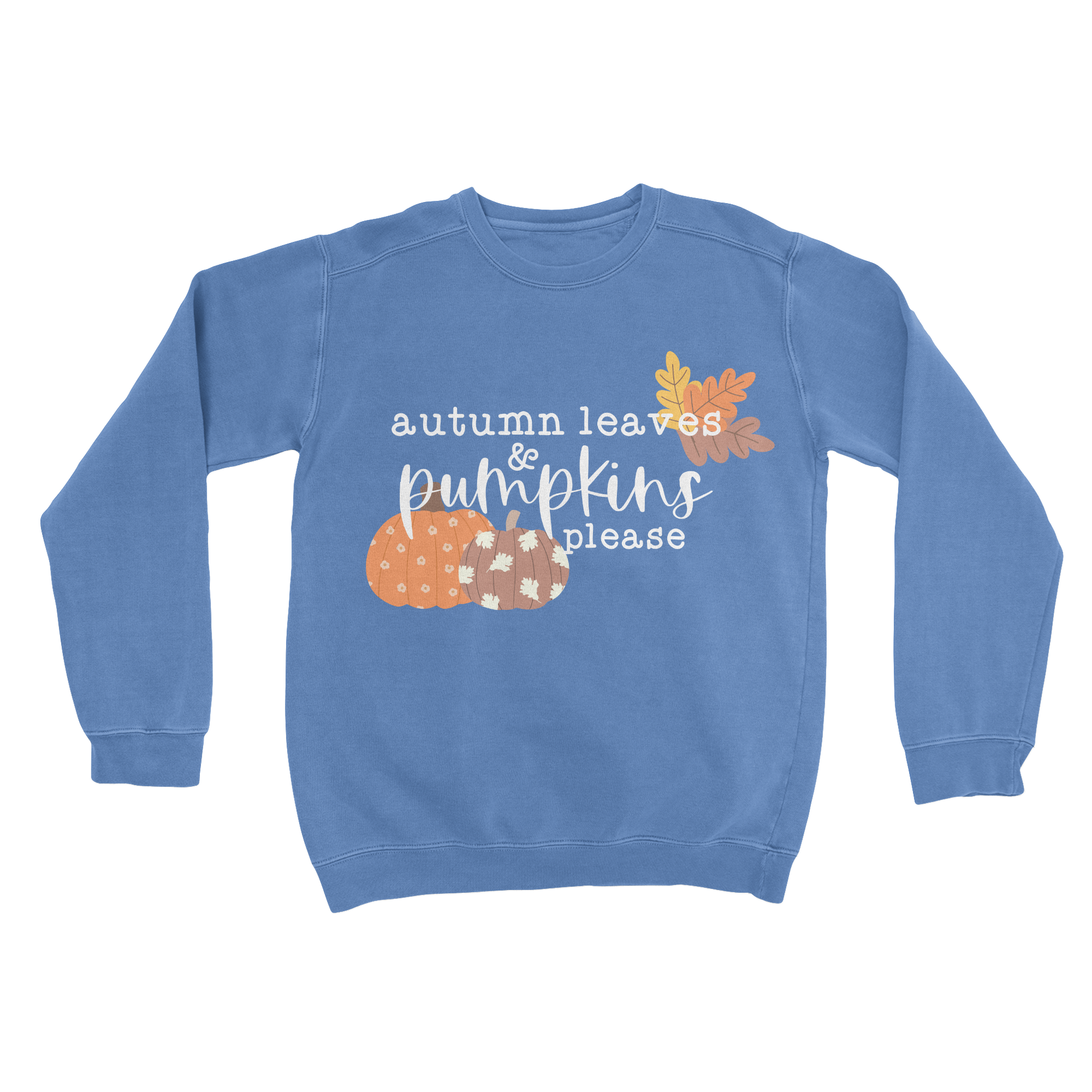 Autumn Leaves Comfort Colors Crewneck Sweatshirt in Flo Blue