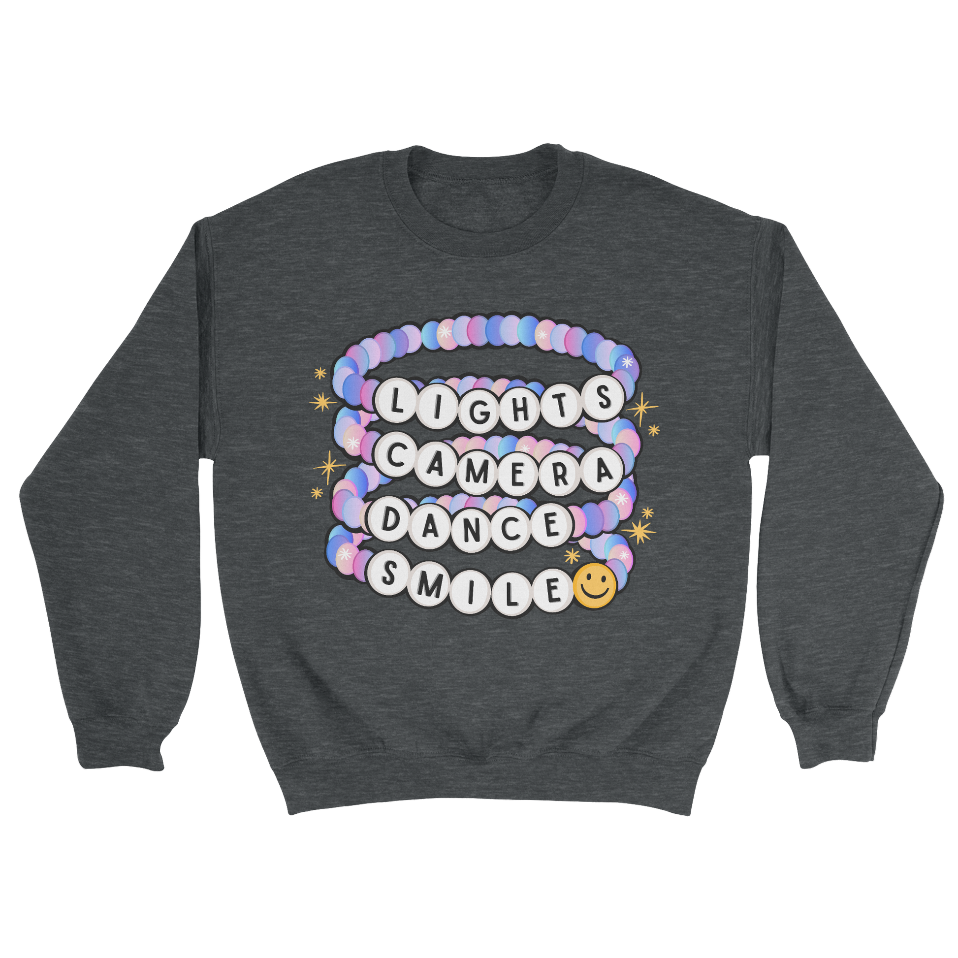 Lights, Camera, Dance, Smile Crewneck Sweatshirt in Dark Heather