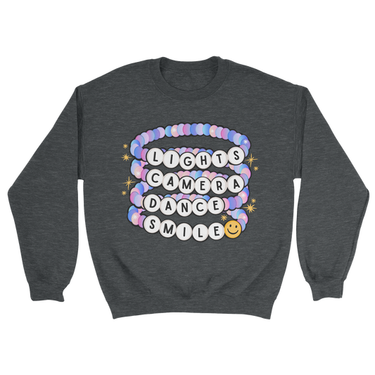 Lights, Camera, Dance, Smile Crewneck Sweatshirt in Dark Heather