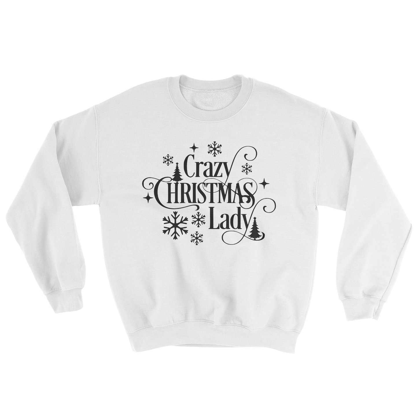 Crazy Christmas Lady Crewneck Sweatshirt in White