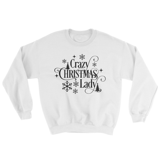 Crazy Christmas Lady Crewneck Sweatshirt in White