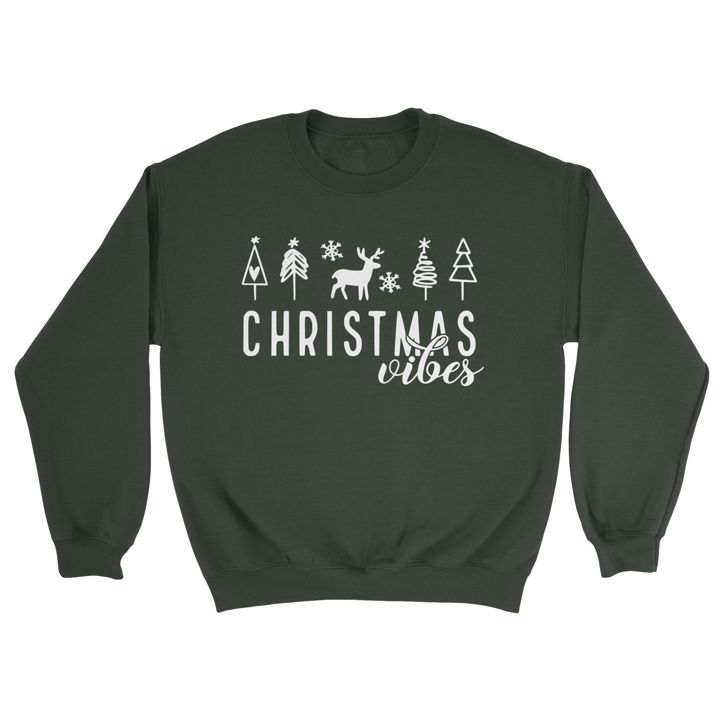 Christmas Vibes Crewneck Sweatshirt in Forest Green