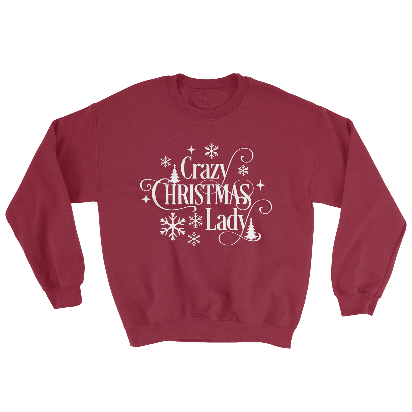 Crazy Christmas Lady Crewneck Sweatshirt in Antique Cherry Red