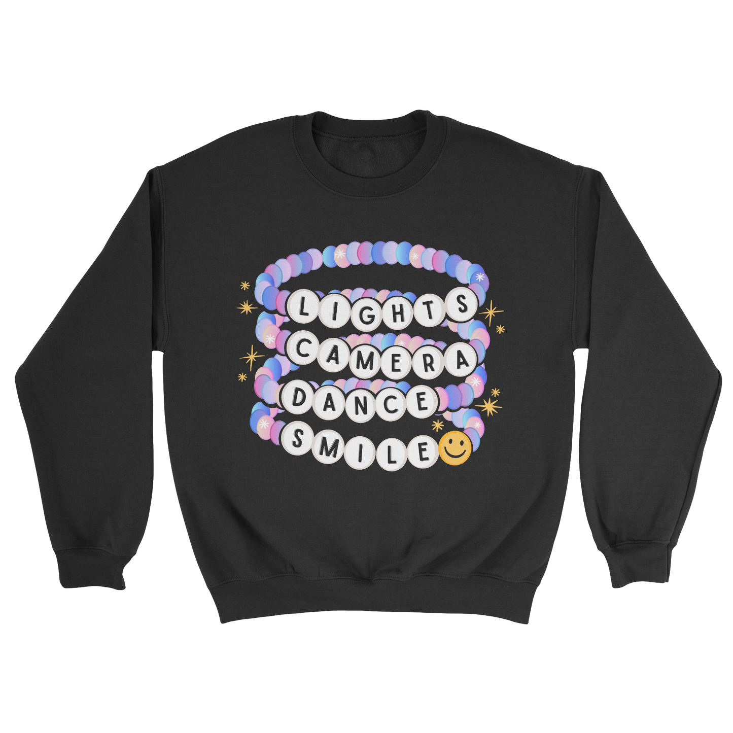 Lights, Camera, Dance, Smile Crewneck Sweatshirt in Black