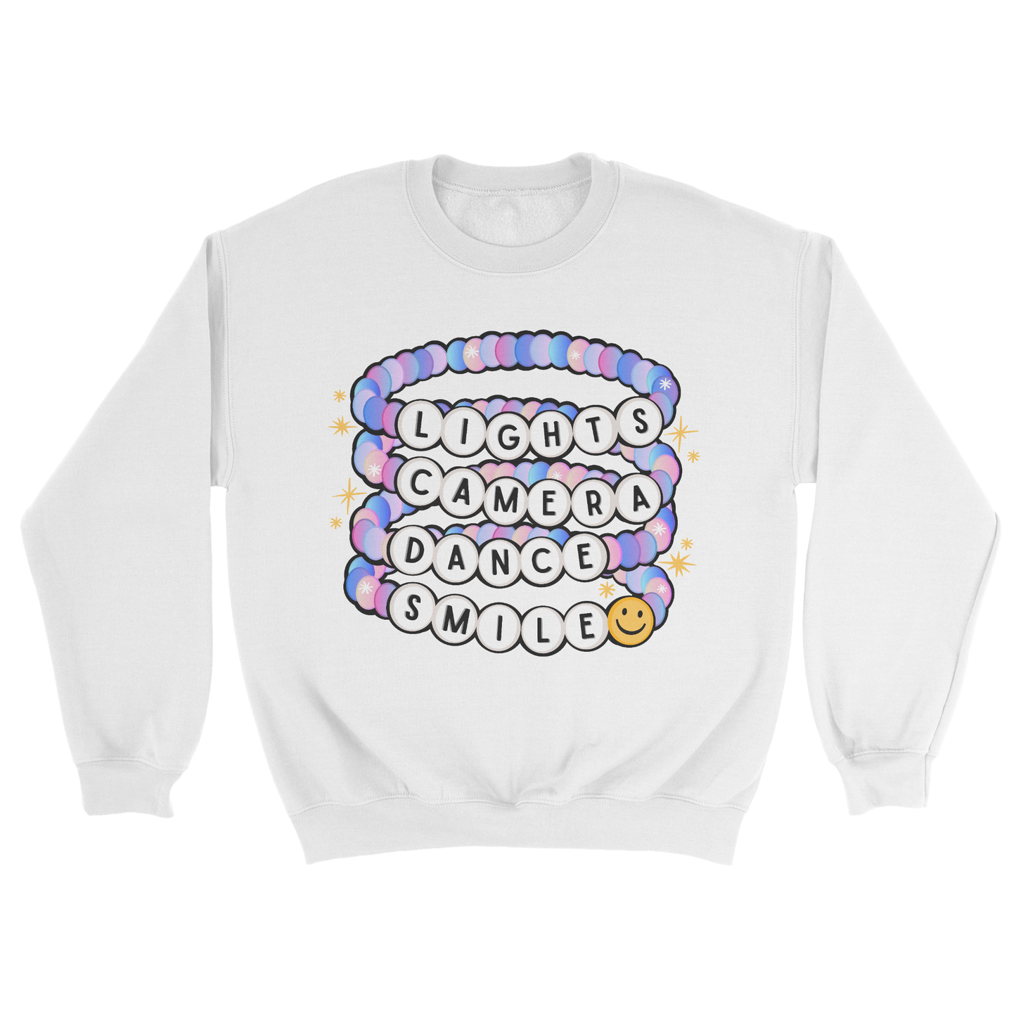 Lights, Camera, Dance, Smile Crewneck Sweatshirt in White