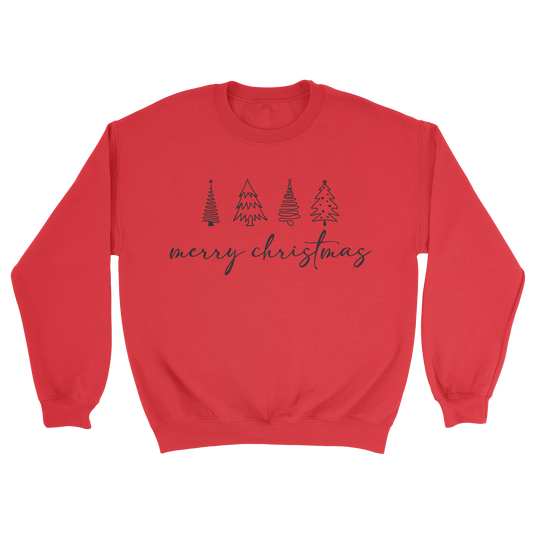 Merry Christmas Trees Crewneck Sweatshirt in Red