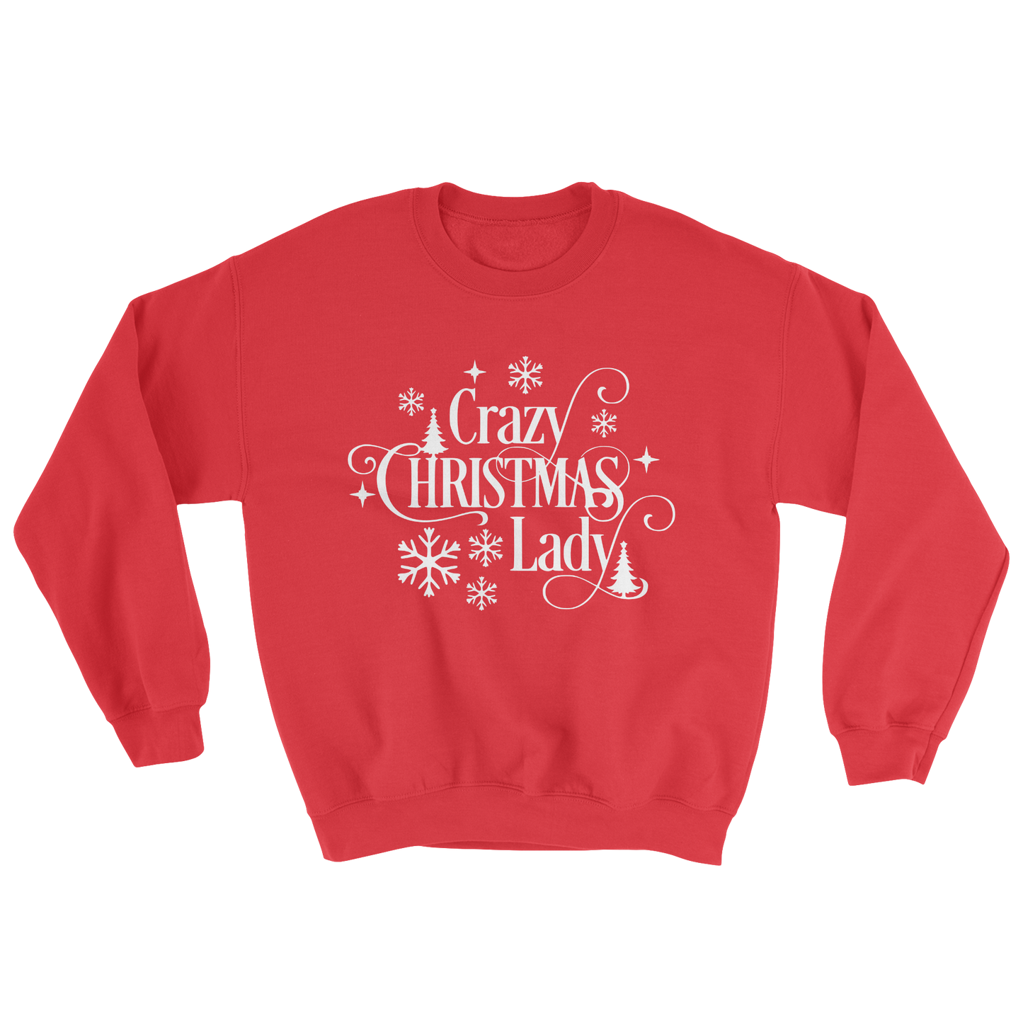 Crazy Christmas Lady Crewneck Sweatshirt in Red