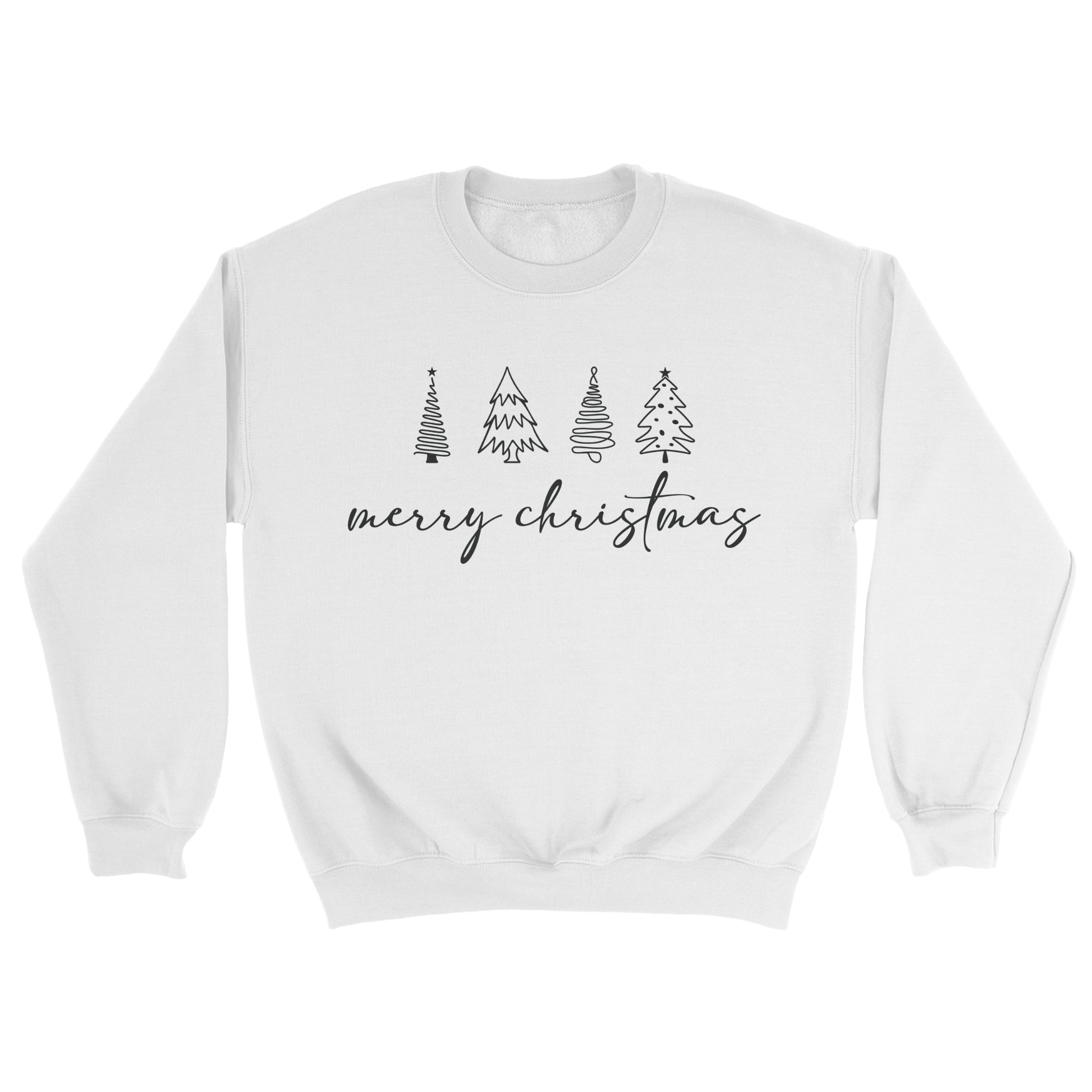 Merry Christmas Trees Crewneck Sweatshirt in White