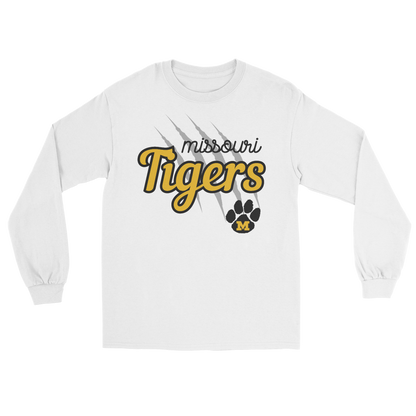 Missouri Tiger Scratch Long Sleeve Tee in white